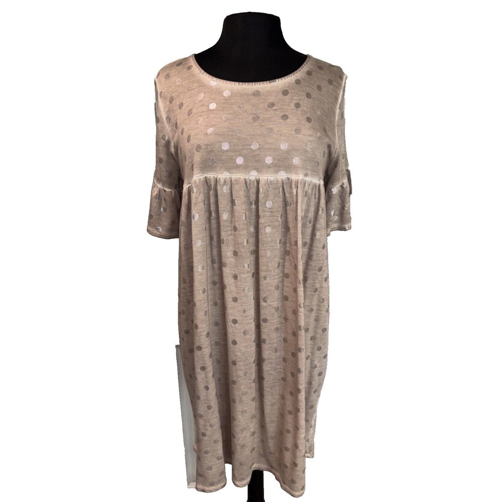 NEW Dantelle Babydoll Dress Women Size M Moonrock Ruffle Short Sleeve Polka Dot